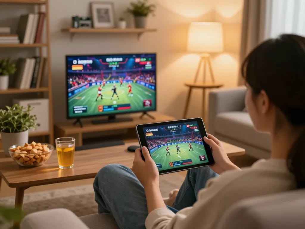 Thưởng thức đá gà thomo HD trực tiếp từ nhà với máy tính bảng trong không gian ấm cúng, đồ họa sống động trên màn hình
