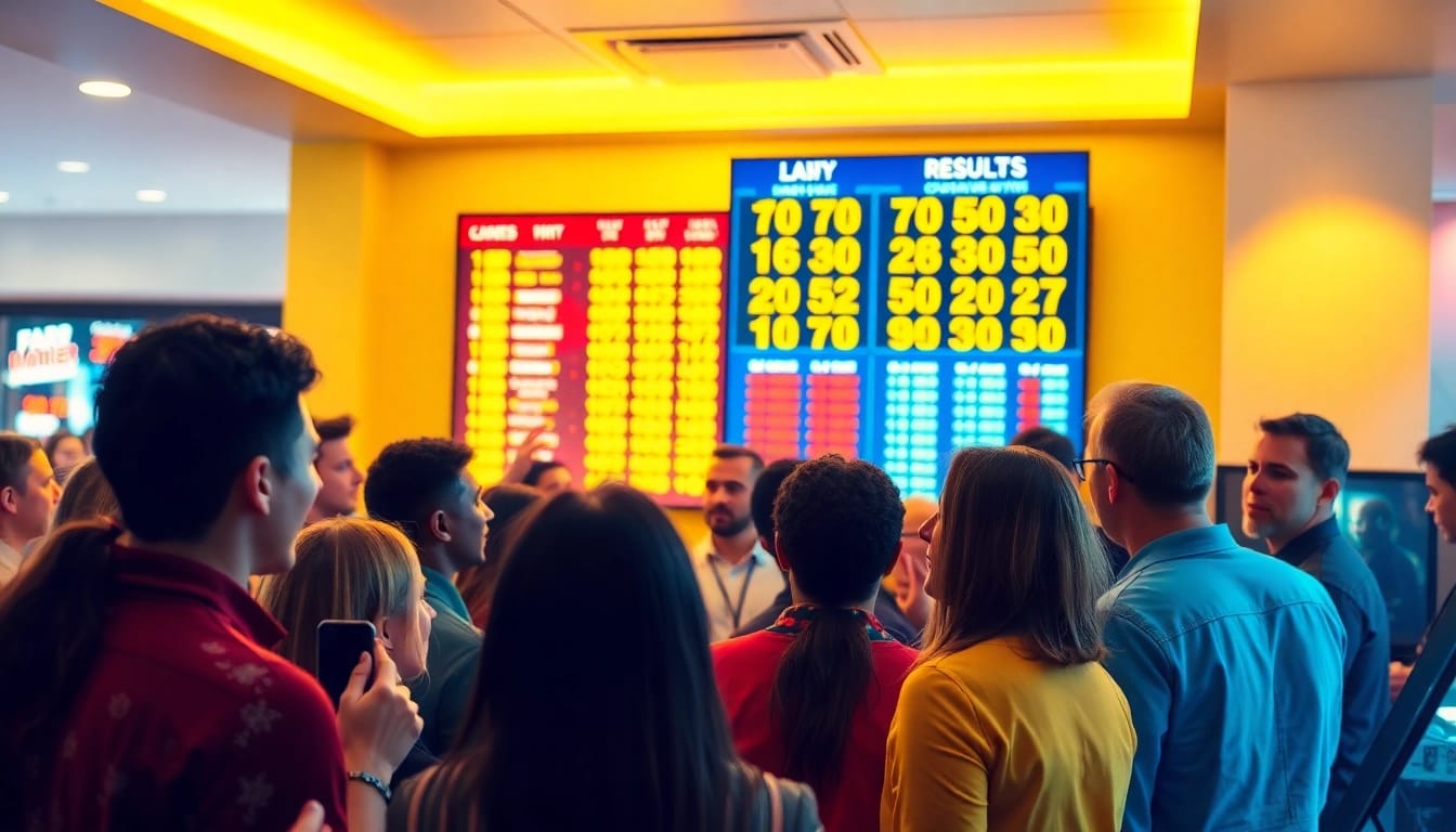 Kqxs hôm nay lottery results displayed on a digital board with excited viewers.
