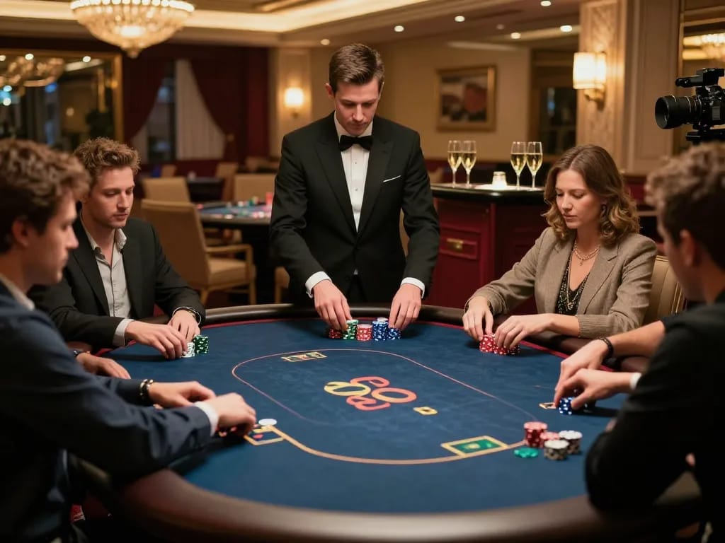 Players engaged in an intense poker game at a luxurious VIP area depicting go 88 gaming experience