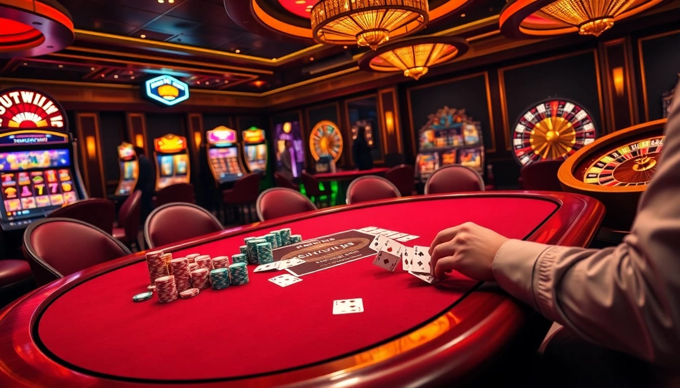 Experience the thrill of gambling with sunwin20 at a luxury poker table filled with vibrant chips and cards.