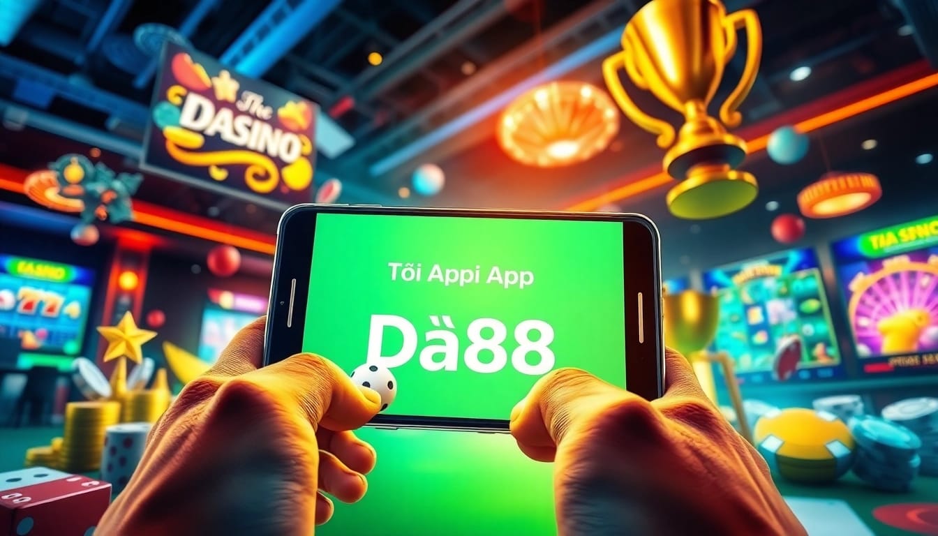 Tải App Da88 on a smartphone with vibrant gaming elements for an exciting user experience.