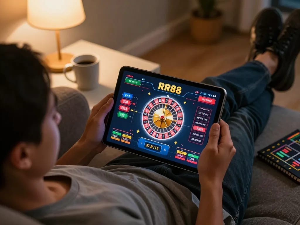 Engaging gameplay at RR88 online casino showing a player using a tablet for roulette.