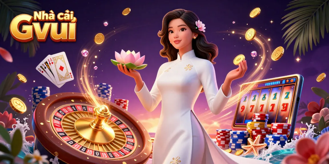 Experience the excitement of Nhà cái Gvui with elegant visuals of online gaming and dynamic casino elements.