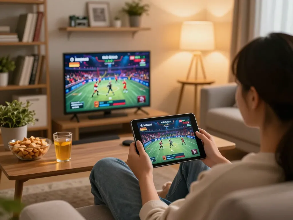 Thưởng thức đá gà thomo HD trực tiếp từ nhà với máy tính bảng trong không gian ấm cúng, đồ họa sống động trên màn hình