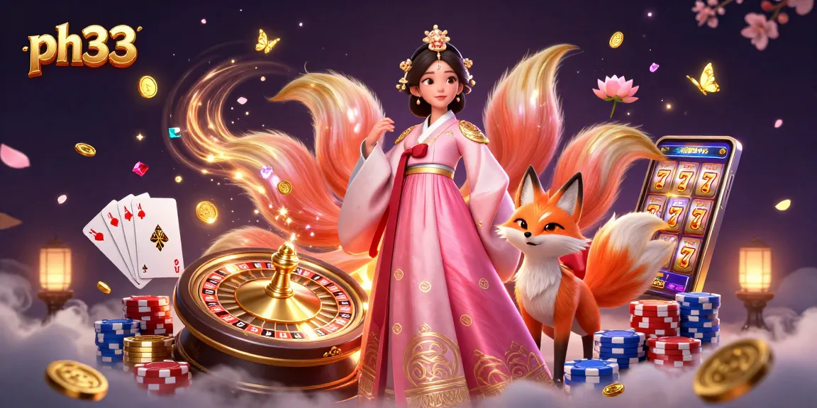 Engage with ph33's thrilling vibe, featuring the graceful Asian woman, lucky fox, and rich casino elements.