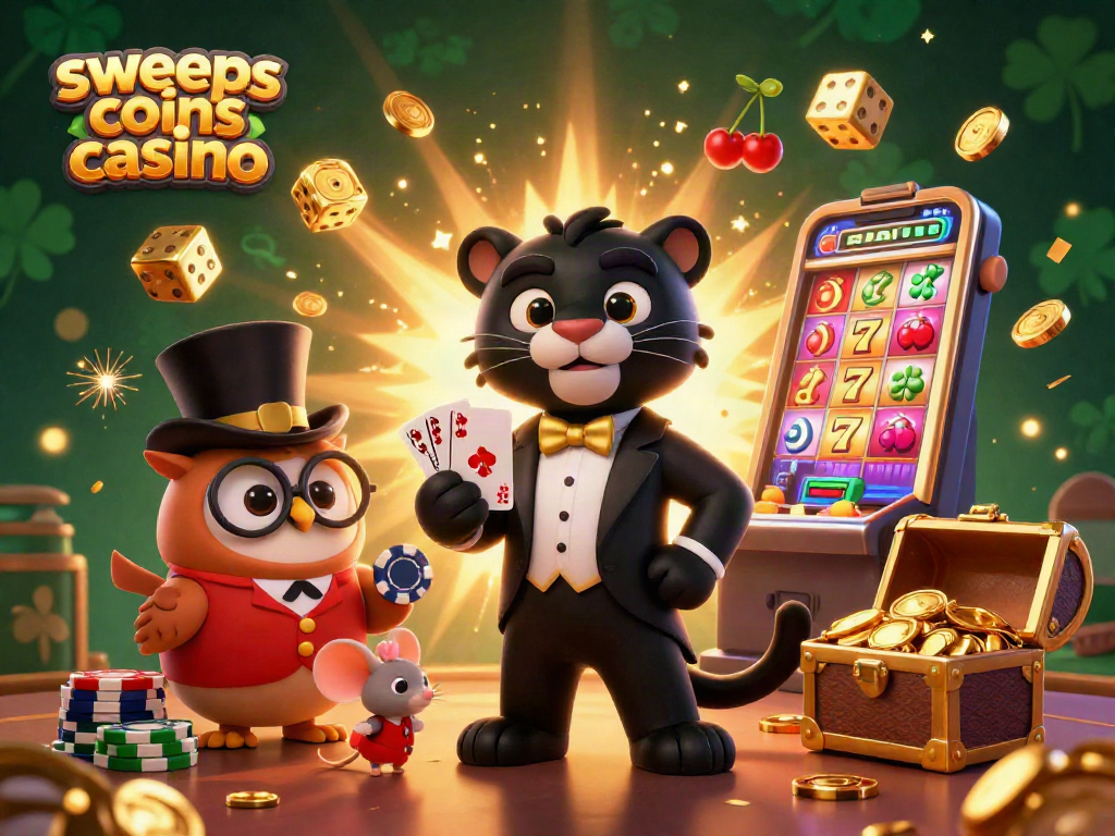 Engage in thrilling gameplay at sweeps coins casino with an exciting casino scene featuring a stylish panther.