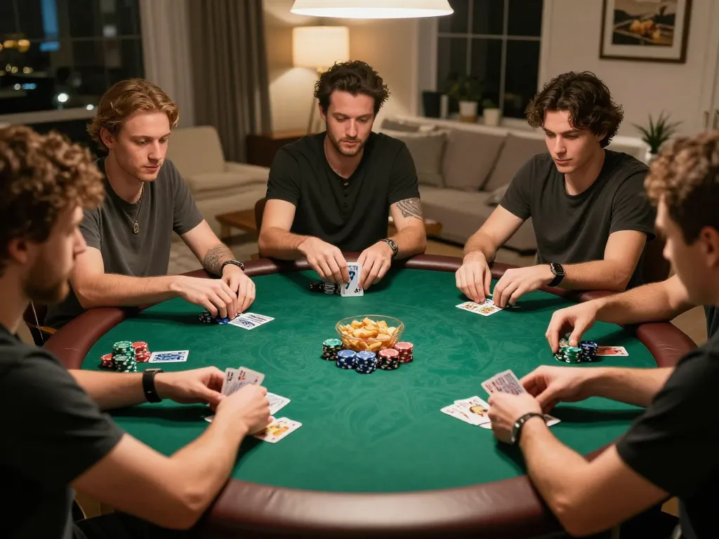 Sunwin poker night scene with friends enjoying game strategy and camaraderie
