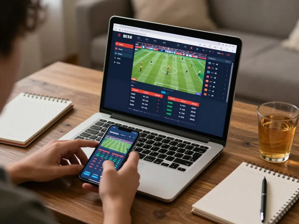 Place your bets on LINK 88AA with vibrant sports events and a cozy gaming setup.