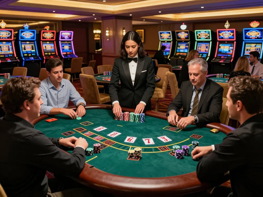 Players engaged in intense blackjack game at 88xeng casino, showcasing strategy and excitement.
