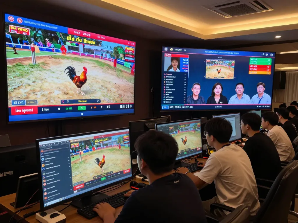 Action-packed view of live đá gà thomo events with multiple screens for immersive betting experience