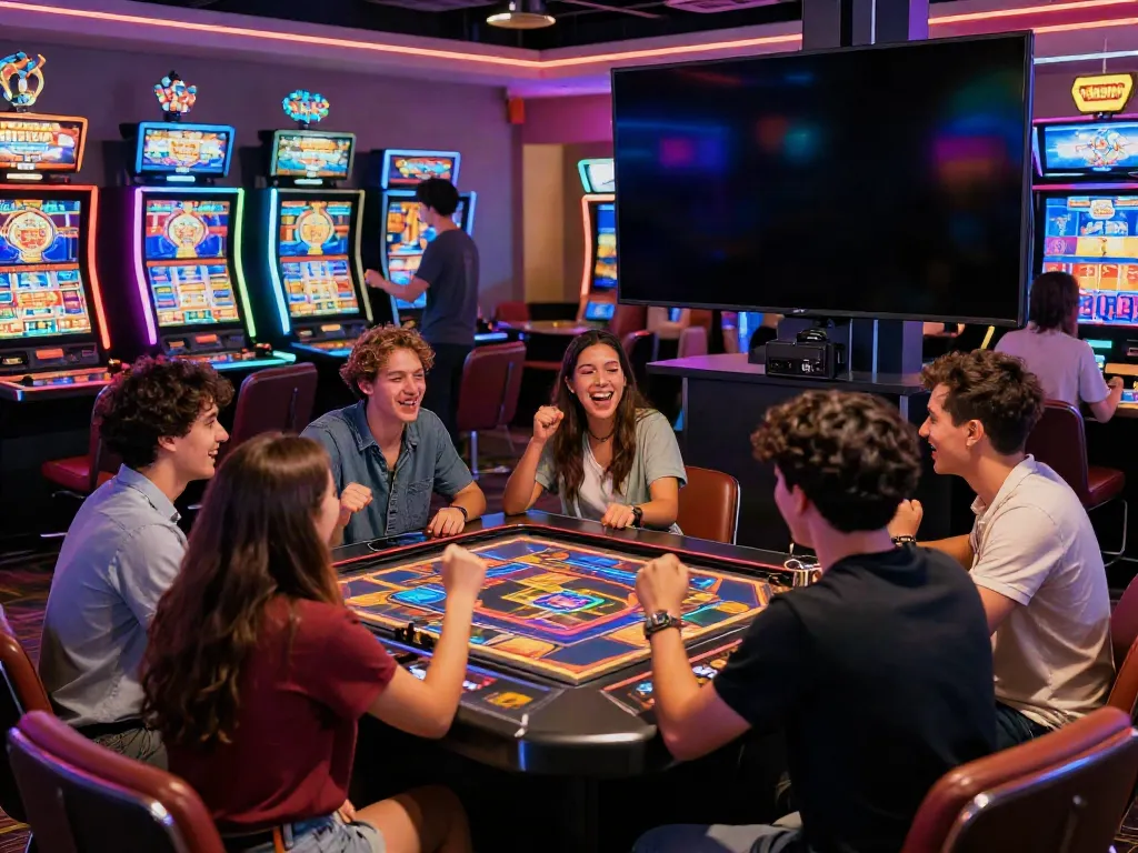 Exciting virtual casino scene at trang chủ da88 with friends enjoying gaming.