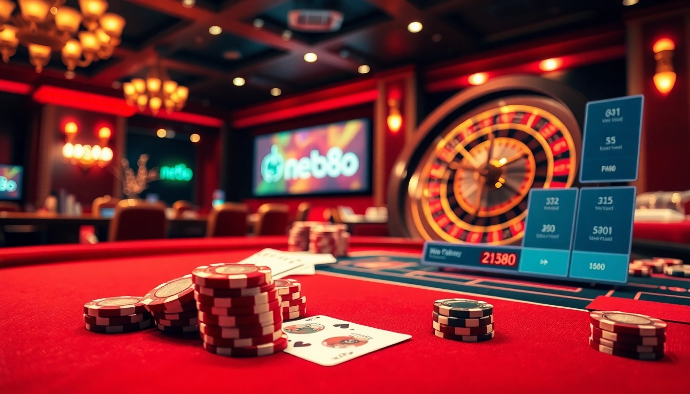 Experience the excitement of gaming at https://net88.wtf/ with poker chips and a spinning roulette wheel.
