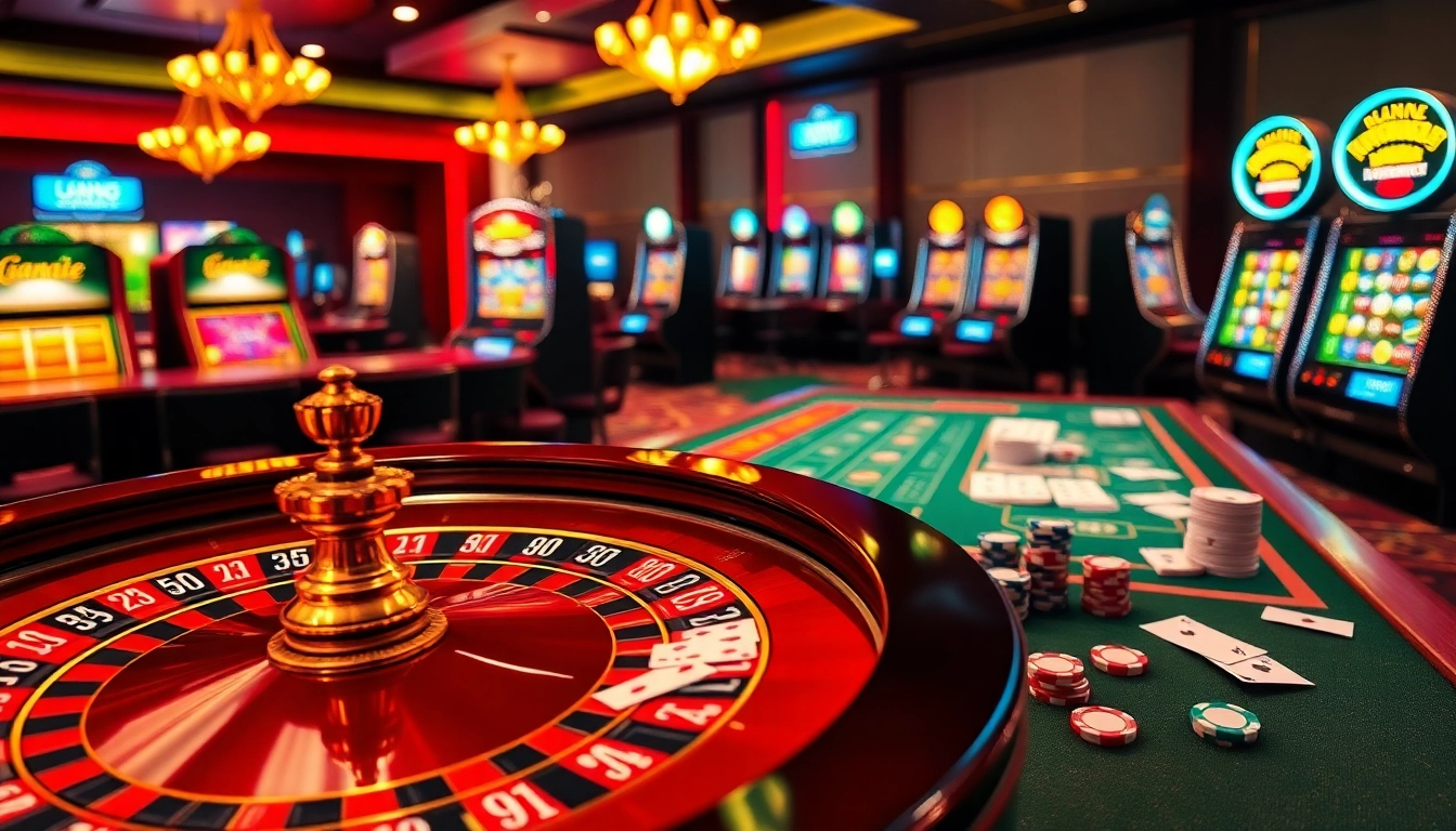 Experience thrilling moments at Hitclub bin with vibrant gaming scenes featuring tables and slots.