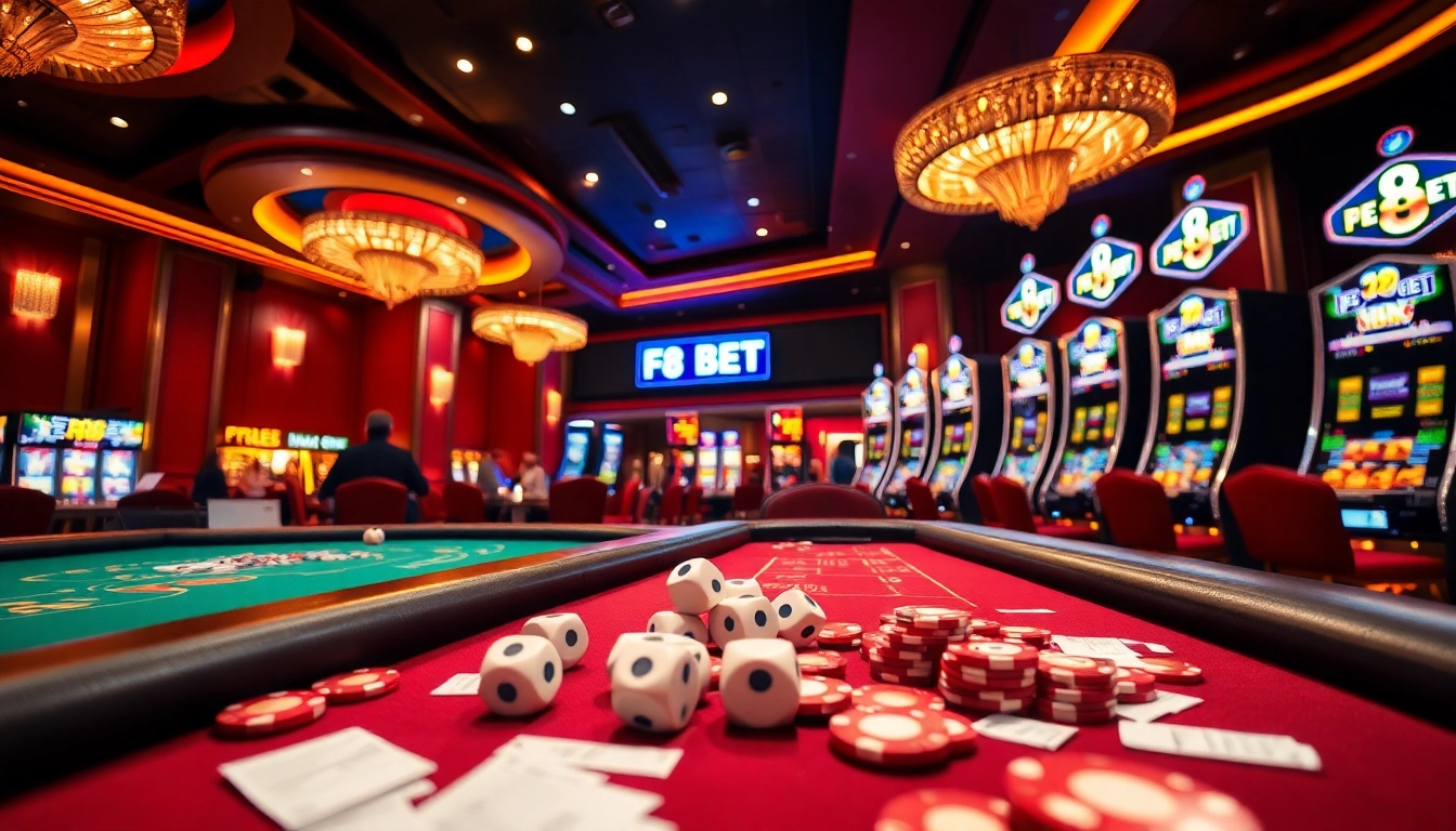 Experience thrilling gameplay at F8 BET's luxurious casino with vibrant tables and exciting betting options.