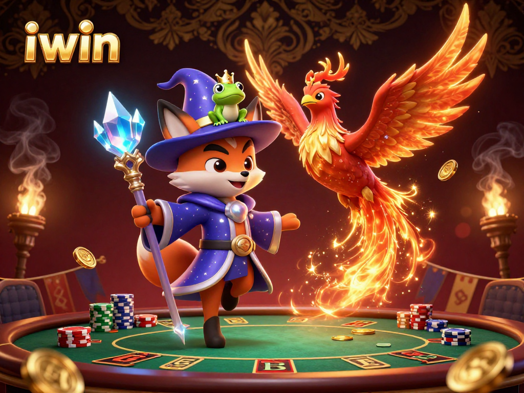 Engage in thrilling poker battles at iwin's vivid cosmic casino, featuring enchanting characters.