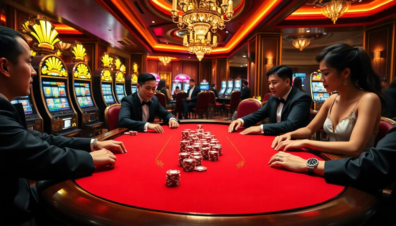 Exciting gambling action at EV88 casino featuring players at a poker table.