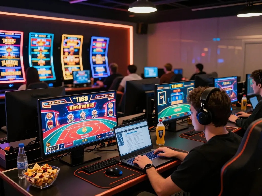 C168 player enjoying online slots while managing bankroll with snacks and cozy ambiance.