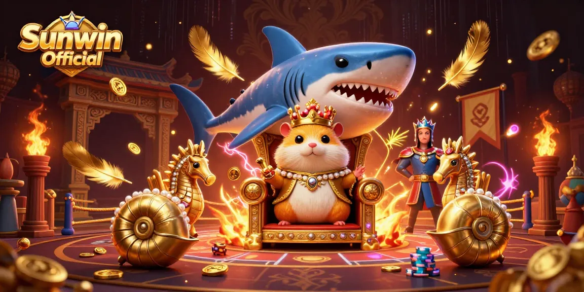 Experience the vibrant world of Sunwin Official through a casino-themed illustration with dynamic characters and elements.