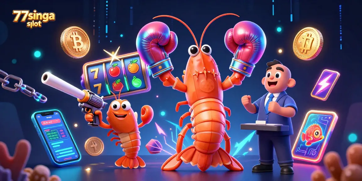 Putar gulungan slot yang cerah dengan slot 77singa, menampilkan karakter berwarna-warni dan koin digital.