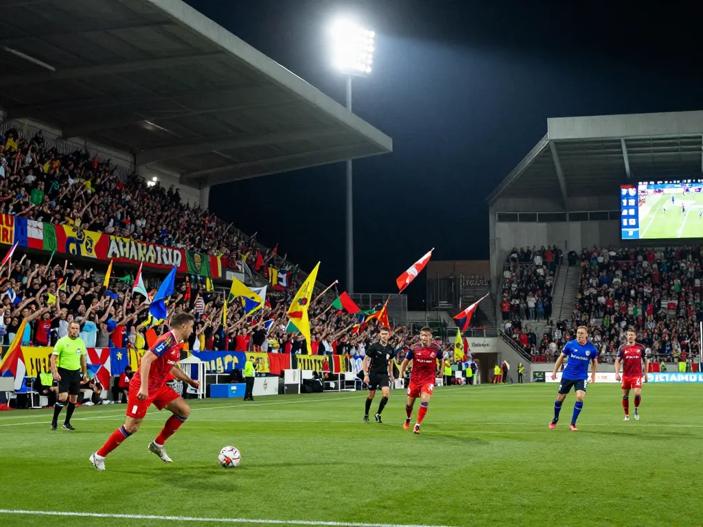 Live football action game with players competing intensely and fans cheering, showcasing ฟุตบอล excitement