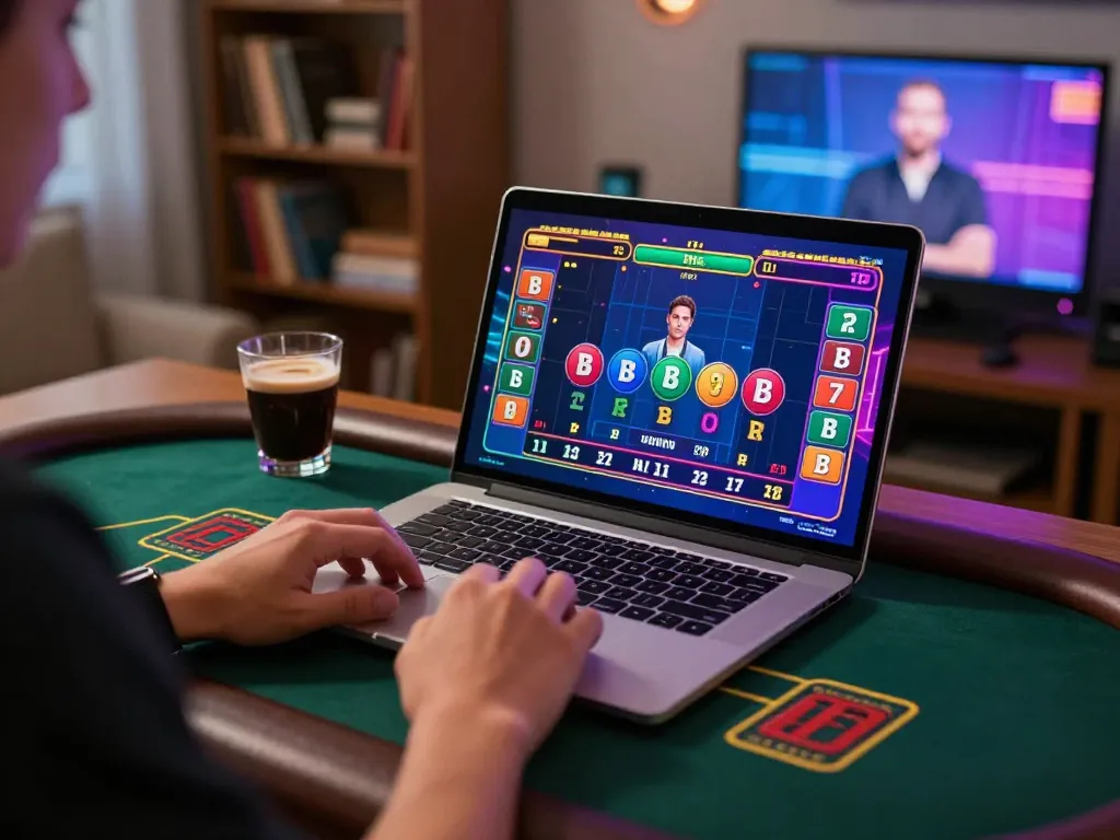 Engaging with RED88's live dealer game from a cozy online gaming setup, showcasing interactive betting