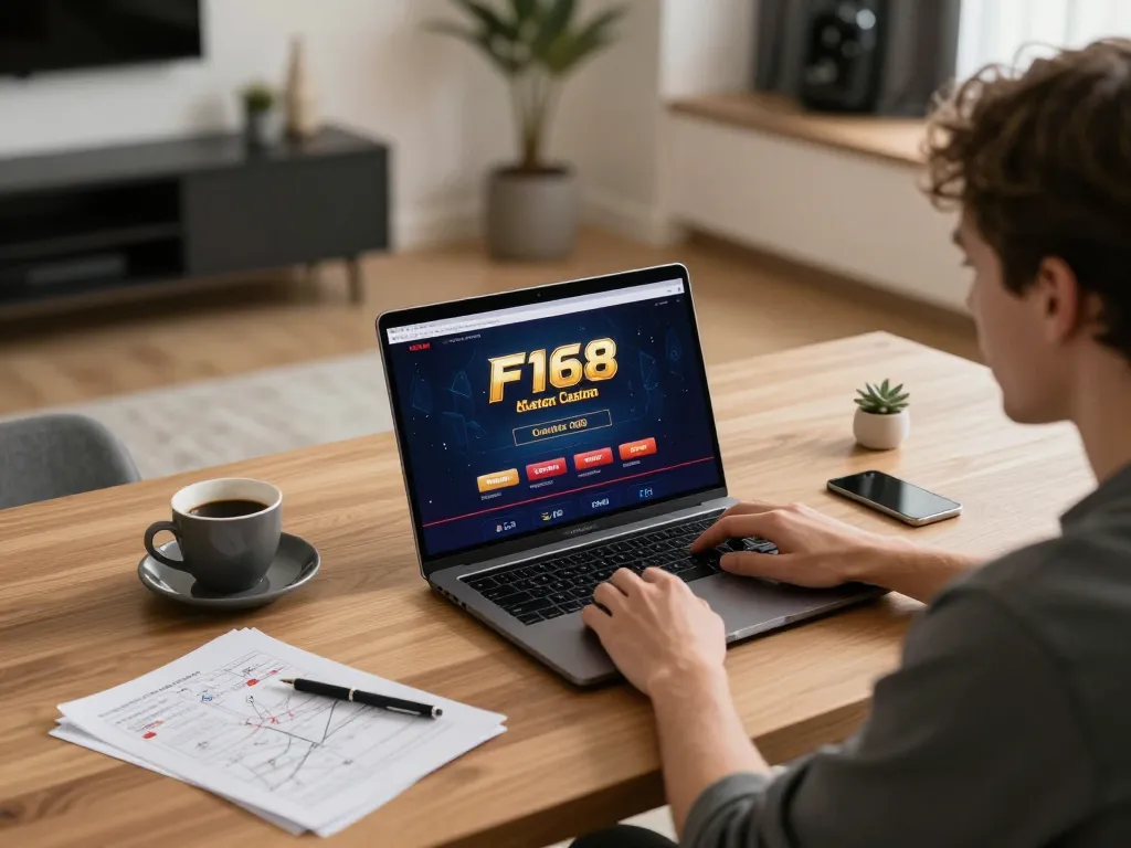 Player immerses in online gameplay at F168, showcasing strategy and engagement in a cozy home environment.