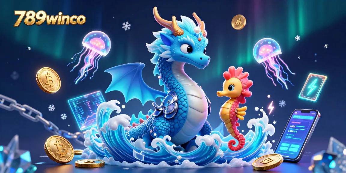 Experience excitement at 789winco with winners surrounded by crypto coins and vibrant casino elements.