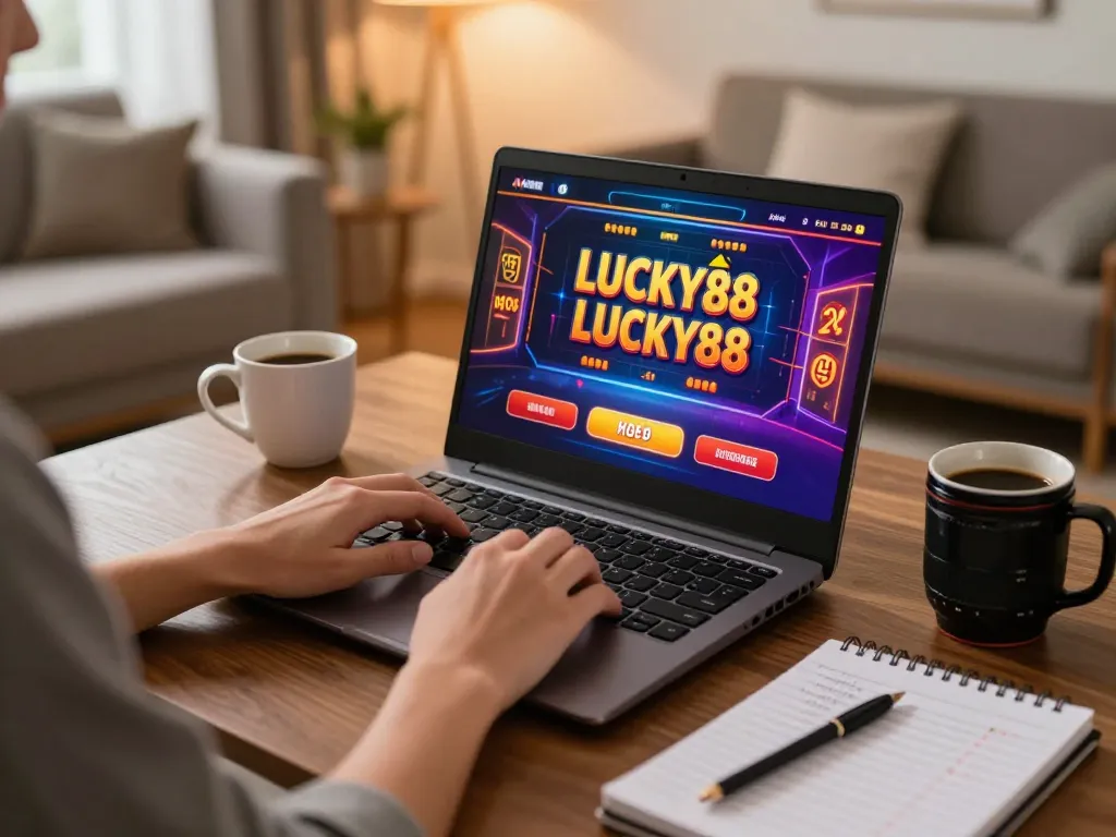 Engaging online gaming session with LUCKY88 displayed on laptop, highlighting strategic betting