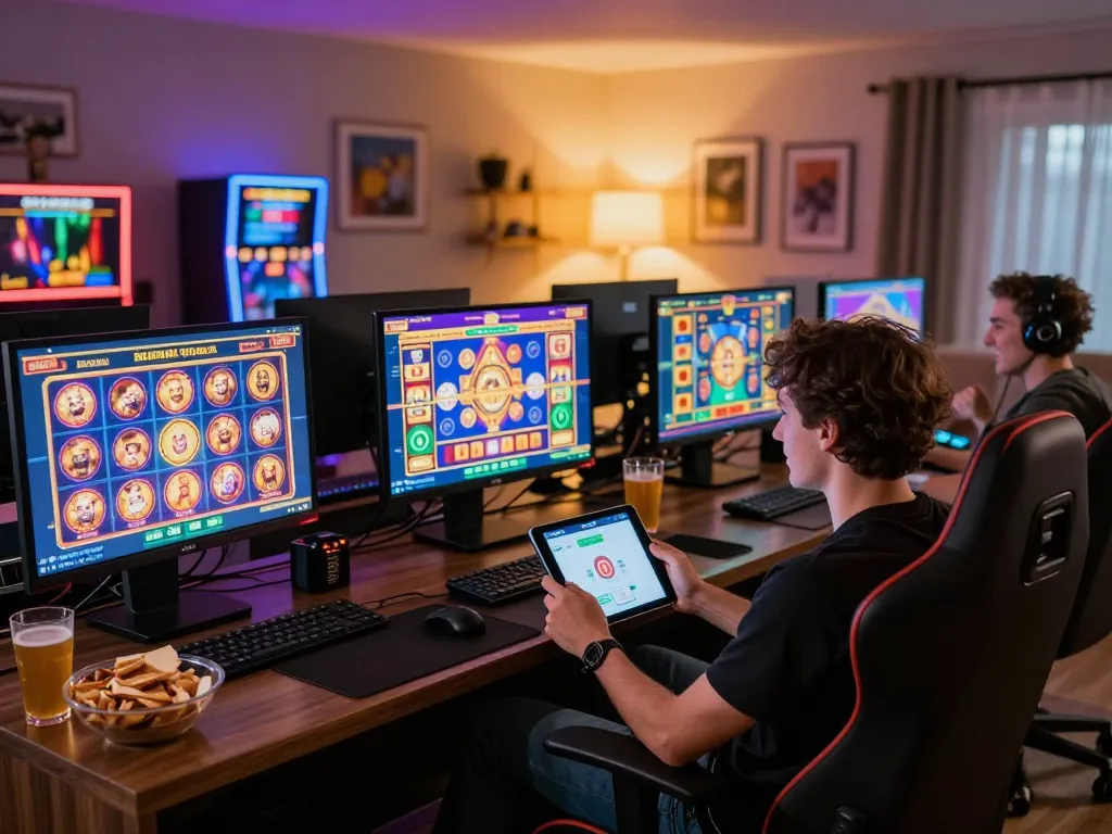 Engaged player experiencing thrilling online gambling at home with tr 88 slot games