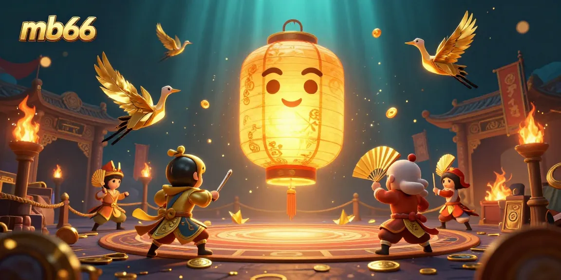 Engage with mb66's vibrant casino atmosphere featuring a glowing lantern spirit, warriors, and gold elements.