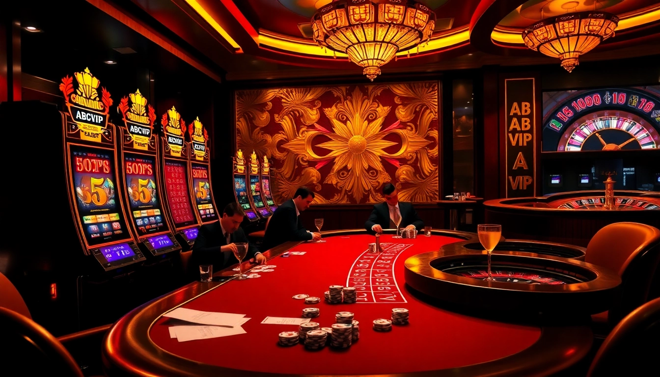 Experience premium online gambling with ABCVIP, showcasing exciting casino games in a luxurious setting.