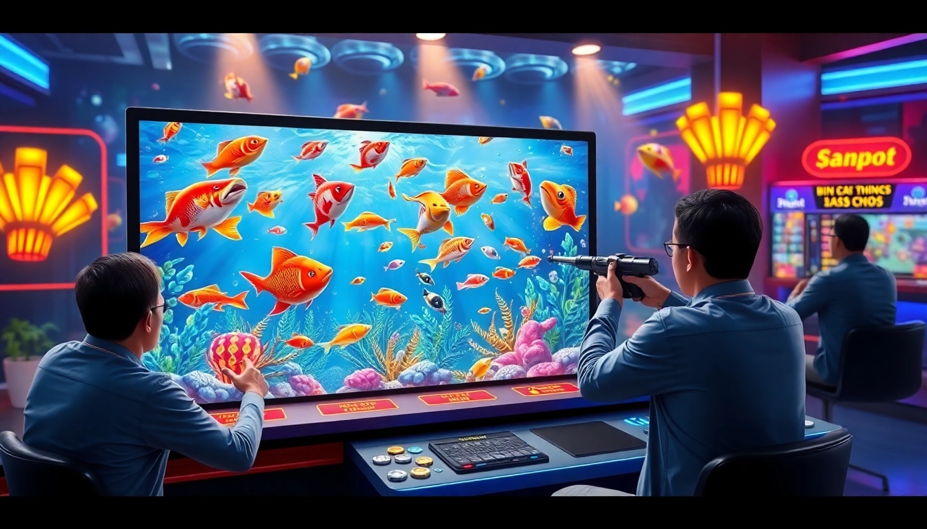 Bắn cá đổi thưởng fun and excitement captured in a vibrant online casino scene.