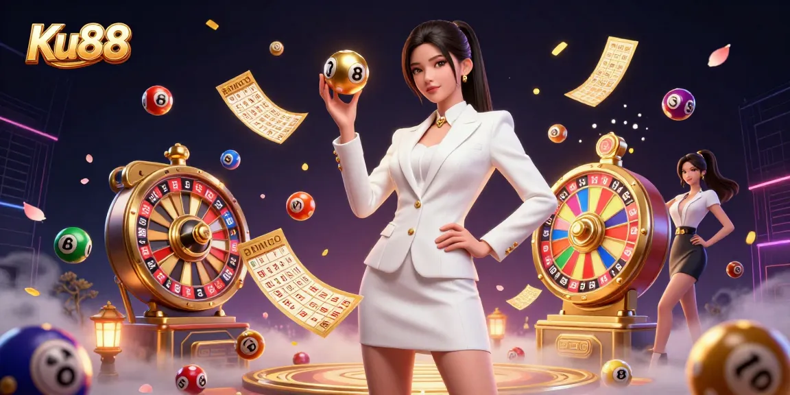 Experience thrilling gameplay at Ku88 with a roulette scene surrounded by vibrant casino elements.