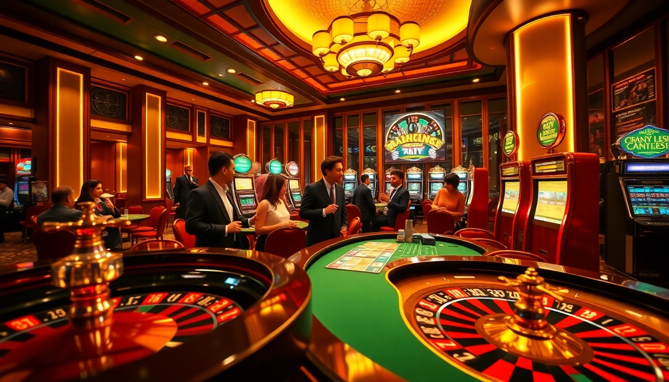Xổ số hôm nay excitement in a luxury casino setting with players at roulette and lotteries.