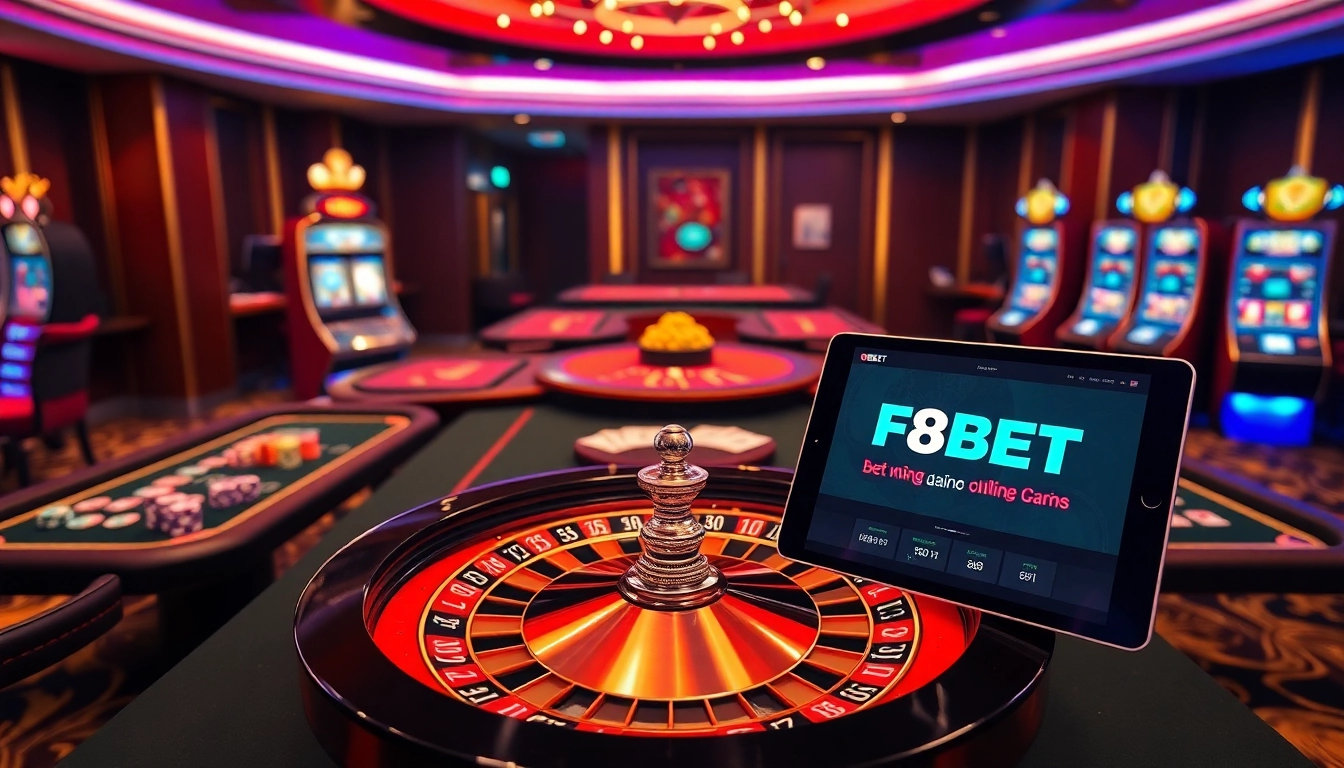 F8BET offers a thrilling gambling experience with vibrant casino elements such as poker and slot games.