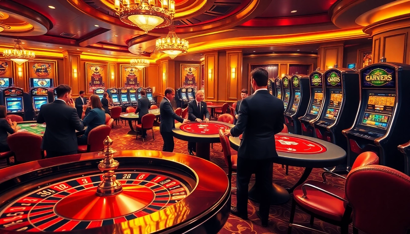 Experience thrill at luck88 net with players enjoying poker, roulette, and slots in a vibrant casino.
