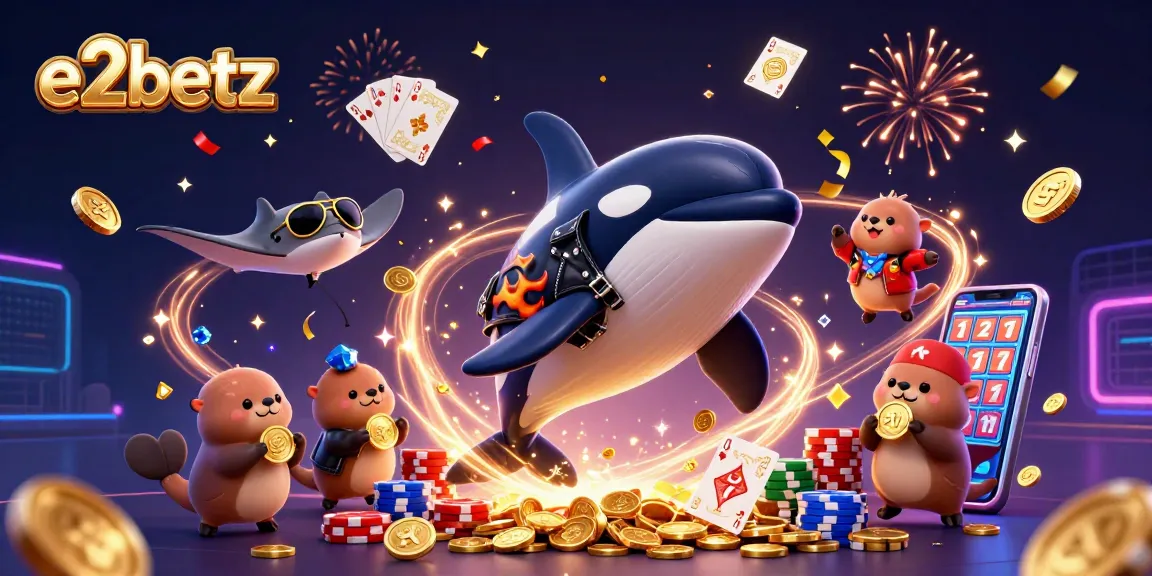 e2betz celebrates winning moments with characters enjoying coins, cards, and games