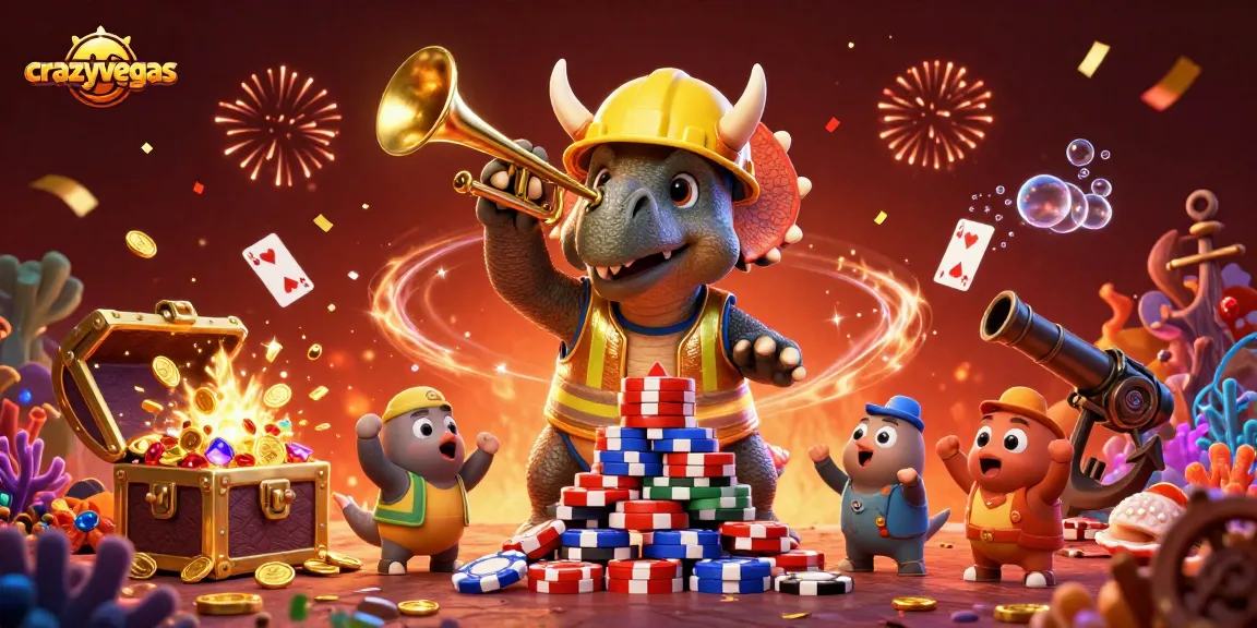 Celebrate at crazyvegas with lively cartoon characters and vibrant casino imagery.